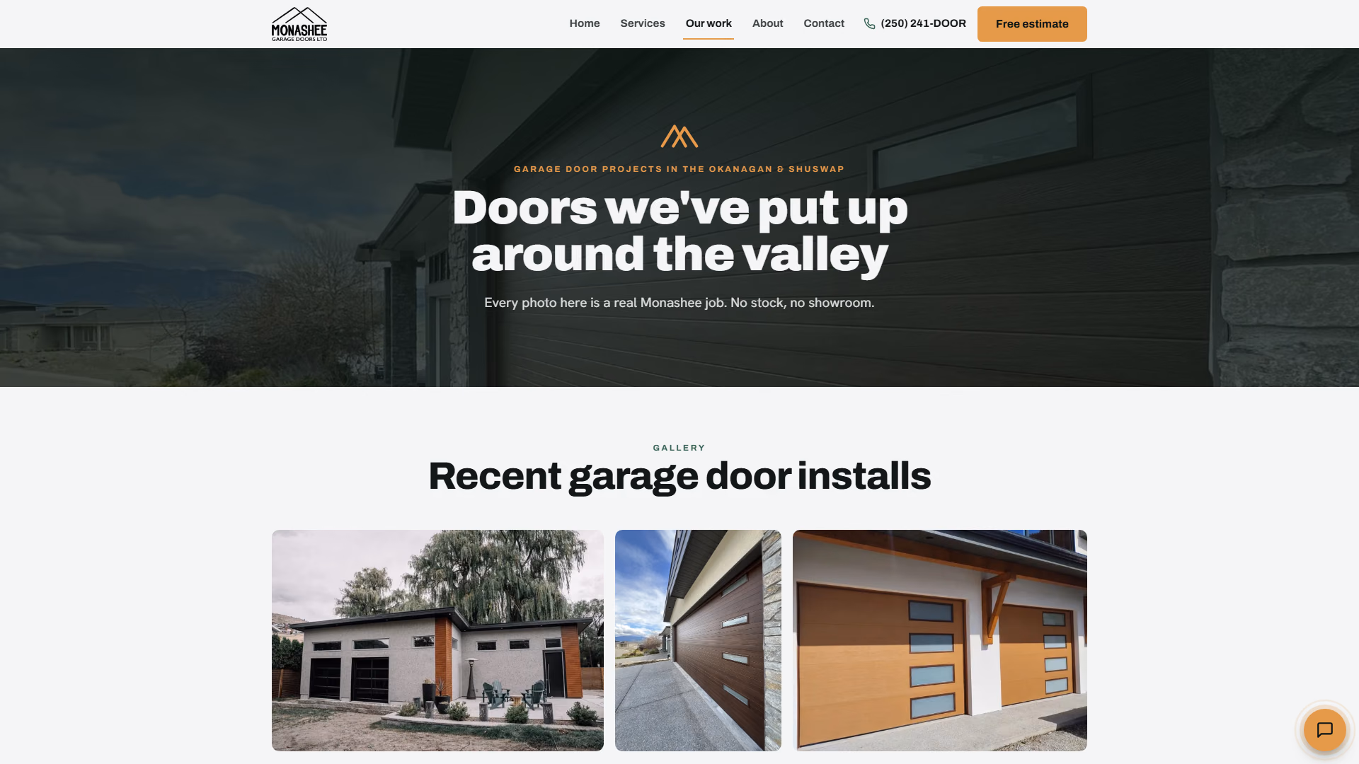 Monashee Garage Doors projects page (desktop)
